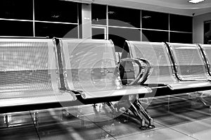 Hospital waiting room with empty chairs