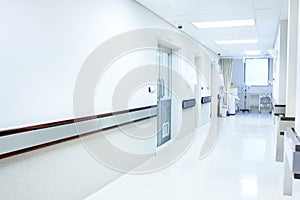 A hospital you can fell secure in. An empty passage way inside of a hospital.