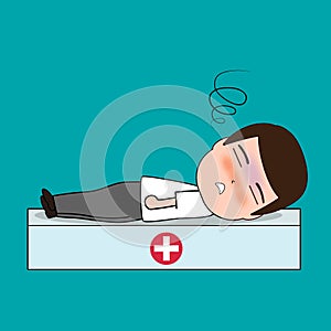 Hospitalisation of the patient. A sick person is in a medical bed. Vector illustration