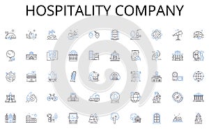 Hospitality company line icons collection. Committed, Enamored, Attached, Invested, Devoted, Pledged, Obligated vector