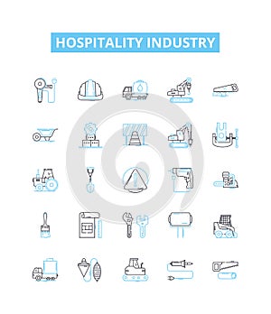 Hospitality industry vector line icons set. Hospitality, Industry, Tourism, Hotels, Restaurants, Catering, Accommodation