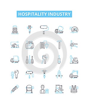 Hospitality industry vector line icons set. Hospitality, Industry, Tourism, Hotels, Restaurants, Catering, Accommodation