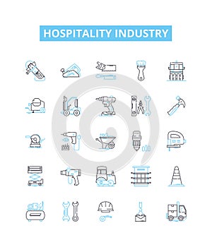 Hospitality industry vector line icons set. Hospitality, Industry, Tourism, Hotels, Restaurants, Catering, Accommodation