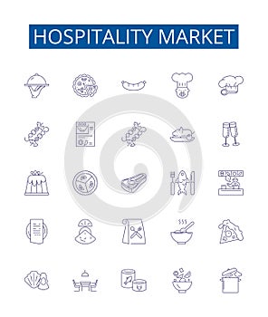 Hospitality market line icons signs set. Design collection of Hotel, Resort, Tourism, Foodservice, Hospitality photo