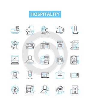 Hospitality vector line icons set. hospitality, accommodation, service, reception, amenities, courtesy, hosting