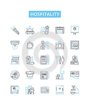 Hospitality vector line icons set. hospitality, accommodation, service, reception, amenities, courtesy, hosting