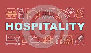 Hospitality word concepts banner. Lodging industry. Restaurant and hotel service. Presentation, website. Isolated