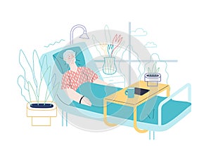 Hospitalization and accomodation - medical insurance illustration. Modern flat vector