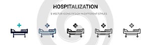 Hospitalization icon in filled, thin line, outline and stroke style. Vector illustration of two colored and black hospitalization