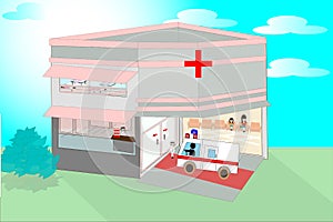 Hospitals and health care facilities There is an ambulance photo