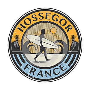 Hossegor, France - surfer sticker, stamp or sign design