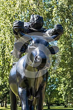 Host`s levitation above the Kurzeme Blue cow in the midsummer night photo