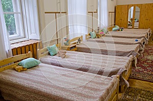 Hostel with beds photo