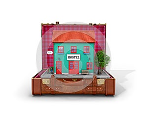 Hostel Building is located in a retro leather suitcase
