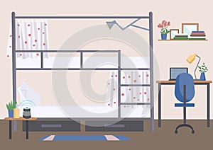 Hostel, dorm room flat color vector illustration