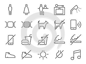 Hostel facilities icon set 1. Included the icons as bathroom, reception, pet friendly, locker, non smoking room, hotel, services a