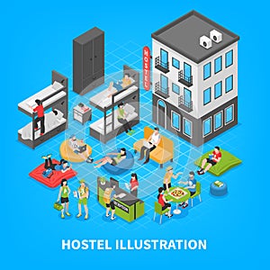 Hostel Isometric Composition