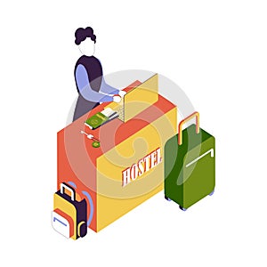 Hostel Reception Isometric Composition