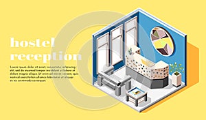 Hostel Reception Isometric Background