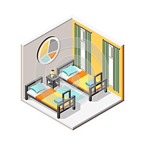 Hostel Room Isometric Composition