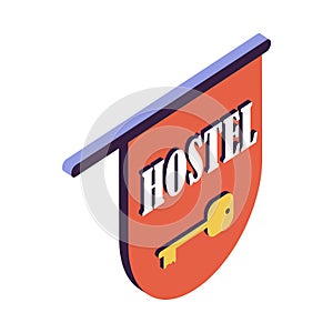 Hostel Signboard Isometric Composition