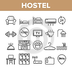 Hostel, Tourist Accommodation Vector Linear Icons Set