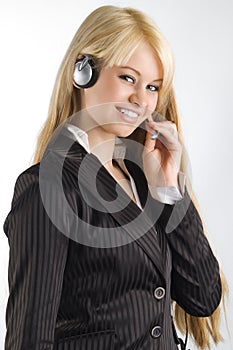 Hostess with earphones