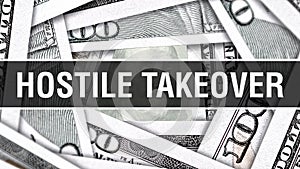 Hostile Takeover Closeup Concept. American Dollars Cash Money,3D rendering. Hostile Takeover at Dollar Banknote. Financial USA mon