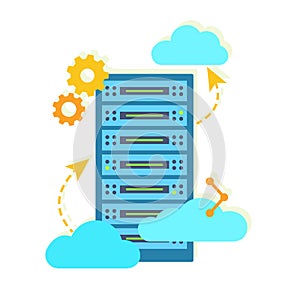 Hosting concept with data storage. Flat vector illustration.