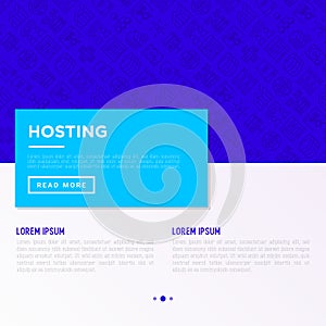 Hosting concept with thin line icons: VPS, customer support, domain name, automated backup, SSD, control panel, secure server,