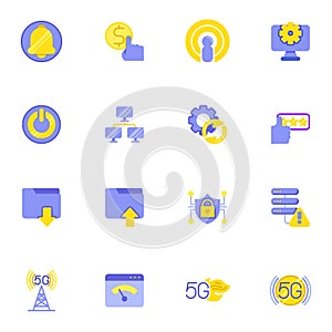 Hosting elements collection, flat icons set