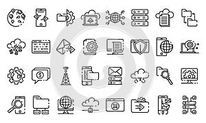 Hosting icons set, outline style