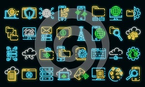Hosting icons set vector neon