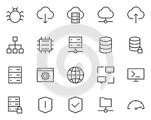 Hosting Line Icons Set. Vector Simple Minimal 96x96 Pictograms