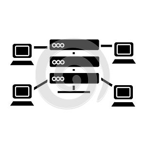 Hosting - network servers icon, vector illustration, black sign on isolated background