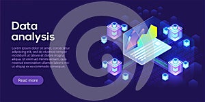 Hosting server isometric vector illustration. Abstract 3d datacenter or data center room background. Network mainframe