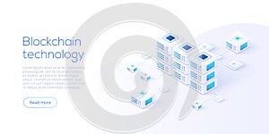 Hosting server isometric vector illustration. Abstract 3d datacenter or data center room background. Network mainframe