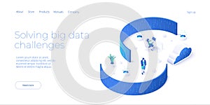 Hosting server isometric vector illustration. Abstract datacenter or blockchain background. Network mainframe infrastructure