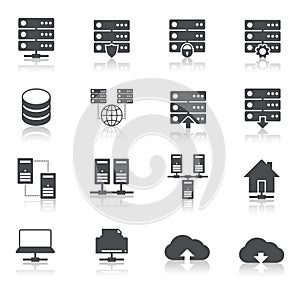 Hosting technology pictograms set