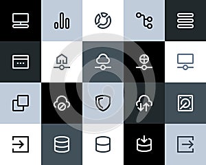 Hosting and wireless network icons. Flat