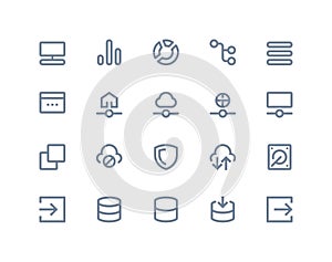 Hosting and wireless network icons. Line series