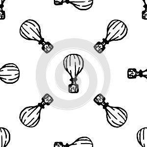 Hot air ballon hand drawn vector illustration. Seamless pattern