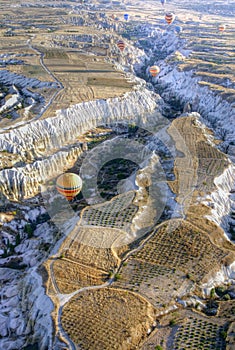 Hot air balloon above a gorgeous landscape