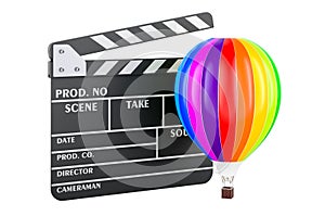 Hot air balloon, aerostat with clapperboard, 3D rendering