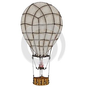 Hot air balloon. An ancient stylized means of travel through the air. Illustration for design on a white background