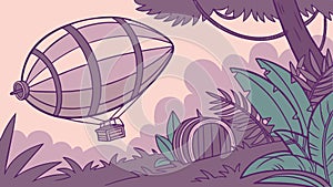 Hot Air Balloon and Barrel in a Lush Jungle, vector design Generative AI photo