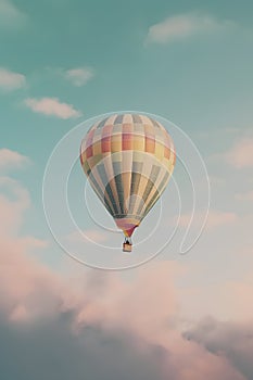 Hot air balloon in the blue sky. 3d render illustration.