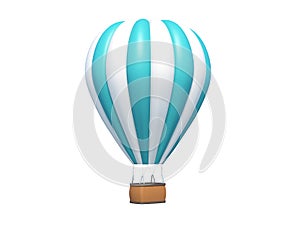 Hot air balloon blue white stripes, colorful aerostat isolated on white. 3d render