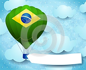 Hot air balloon with Brazilian colors and banner