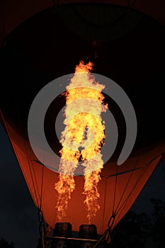 Hot air balloon burner flame glowing